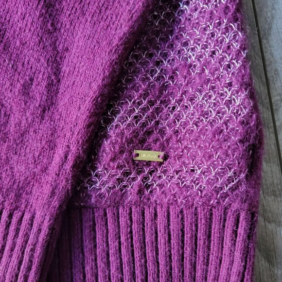 Tommy Hilfiger Merlot Knit Sweater Silver Metallic Womens M Ribbed Angled Collar - Picture 4 of 16